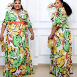 Africa Plus Size Women's V Neck Swing Dress Beltless