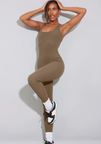 Mouwloze lage rug slanke taille bodysuit effen kleur hoge taille nauwsluitende sport yoga jumpsuit