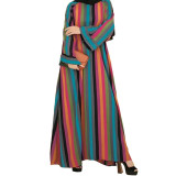 Muslim Ladies Striped Pocket Fashion Loose Dress
