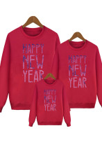 Happy New Year Fashion Letter Print Familien T-Shirt Langarm Rundhals Trendy Sweatshirt