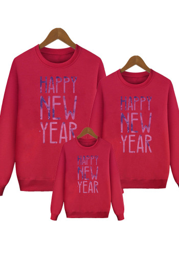 Yeni Yılınız Kutlu Olsun Moda Mektup Baskı Aile T-Shirt Uzun Kollu Yuvarlak Yaka Trendy Sweatshirt