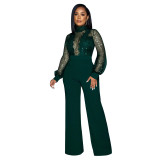 Women Cutout See-Through Long Sleeve Tie Jumpsuit（customized,MOQ 6pcs/size/color,process time 7-10 days）