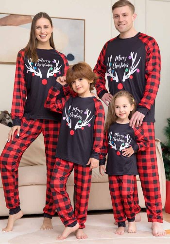 Weihnachten Loungewear Plaid Letter Print Pyjama-Set