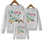 Cheess To The New Year Fashion Letter Print Parent-Child Round Neck Long Sleeve T-Shirt Top Sweatshirt