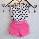 Summer Kids Girls' Suit Polka Dot Shirt And Shorts Two-Piece Suit