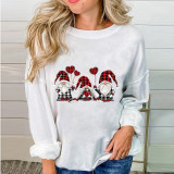 Red Check Heart Balloon Santa Print Sweatshirt Fall/Winter Long Sleeve Top