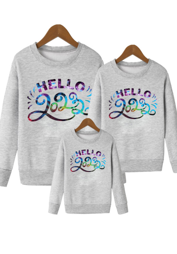 Hello 2023 Letter Prints Parent-Child Sweatshirt Family Trendy Long Sleeve T-Shirt