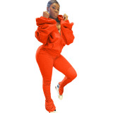 Women Puff Sleeves Hoodies And Stacked Pant Two Piece Set