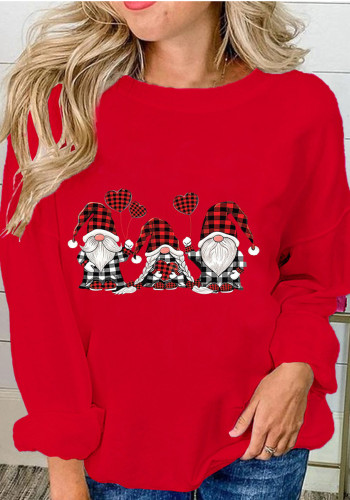 Rood geruit hart ballon kerstman print sweatshirt herfst/winter top met lange mouwen