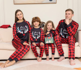 Christmas Loungewear Plaid Letter Print Pajama Set