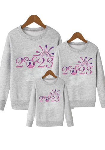 Familie Eltern-Kind-Feuerwerk 2023 Bedrucktes Eltern-Kind-Rundhals-Mode-Rundhals-Sweatshirt mit langen Ärmeln