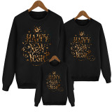 Happy New Year Leopard Letter Print Family Long Sleeve Round Neck Sweatshirt Fashion T-Shirt