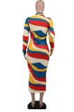 Women Long Sleeve Printed Bodycon Maxi Dress