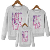 Happy New Year Fashion Letter Print Family T-Shirt Long Sleeve Round Neck Trendy Sweatshirt