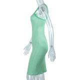 Spring Summer Chic Career Print Slash Shoulder Sleeveless Slim Fit Bodycon Dress