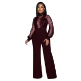 Women Cutout See-Through Long Sleeve Tie Jumpsuit（customized,MOQ 6pcs/size/color,process time 7-10 days）
