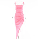 Summer Dress Feminine Straps Low Back Lace-Up High Slit Maxi Dress