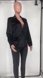 Women Solid Color Deep v Blazer And Pant Two-Piece Set
