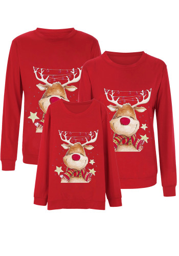 クリスマスライト親子長袖プルオーバースウェットシャツファミリーパック黒と赤の長袖Tシャツ
