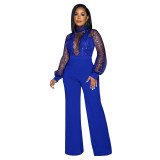 Women Cutout See-Through Long Sleeve Tie Jumpsuit（customized,MOQ 6pcs/size/color,process time 7-10 days）