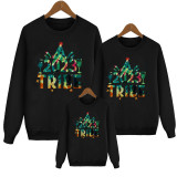 Stam Kerst 2023 Letter Print Ouder-kind T-shirt Familie Sweatshirt met lange mouwen en ronde hals