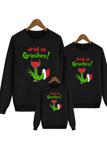Drink Up Merry Christmas Fleece Sweatshirt ouder-kind schattig Cartoon T-shirt met lange mouwen