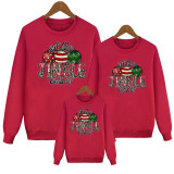 Jingle Ladies Fleece Round Neck Sweatshirt Parent-Child Leopard Print Christmas Tree Pullover Long Sleeve T-Shirt
