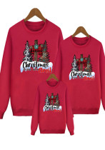 Kerst fleece sweatshirt ouder-kind luipaard kerstboom print lange mouw T-shirt