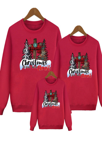 Noel Polar Sweatshirt Ebeveyn-Çocuk Leopar Noel Ağacı Baskı Uzun Kollu T-Shirt