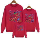 Firework Wine Glasses New Year Letter Printing Family Parent-Child Outfit Trendy Long Sleeve Round Neck Sweatshirt