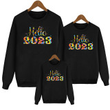 Hello 2023 Multi-Color Letter Printed Parent-Child Outfit Autumn Winter Sweatshirt Family Fashion Long Sleeve T-Shirt