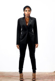 Women Solid Color Deep v Blazer And Pant Two-Piece Set