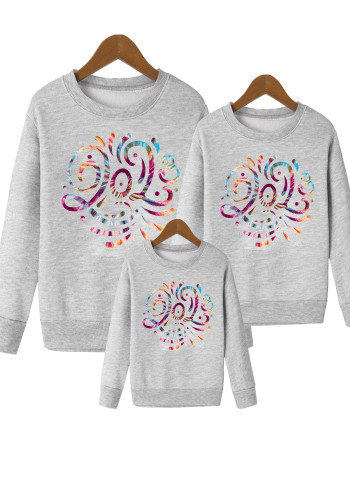 Multi-Color 2023 print familie ouder-kind losse lange mouw ronde hals sweatshirt top