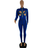 Women Sexy Cutout Stand Collar Jumpsuit