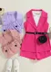 Children'S Clothing Spring Summer Girls Turndown Collar Sleeveless Jacket Shorts With Waist Bag Three-Piece Candy Color Suit