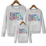 Happy New Year Letter Printed Family Sweatshirt Long Sleeve Hoodies Loose Trendy T-Shirt