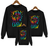 New Year Crew Multi-Color Letter Star Print Parent-Child Tops Long Sleeves Round Neck Sweatshirt