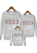 2023 Print Fashion Family Parent-Enfant Outfit Trendy Round Neck Sweat à manches longues