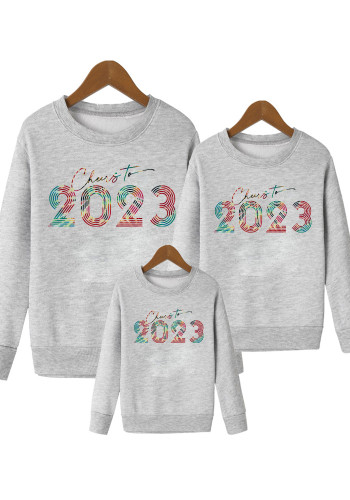 2023 Baskı Moda Aile Ebeveyn-Çocuk Kıyafeti Trendy Yuvarlak Yaka Uzun Kollu Sweatshirt