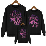Being In The New Year Letter Print Family Round Neck Long Sleeve T-Shirt Trendy Parent-Child Sweatshirt