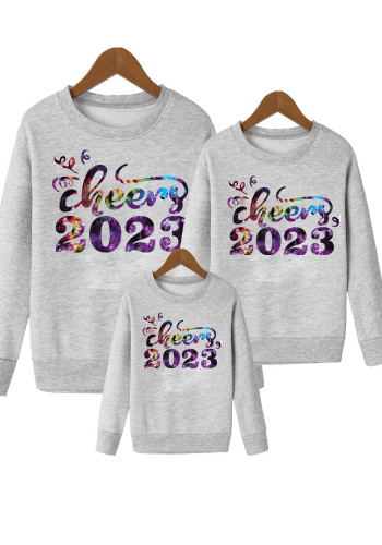 Yeni Yıl 2023 Moda Gevşek Aile Ebeveyn-Çocuk T-Shirt Elbise Yuvarlak Yaka Uzun Kollu Rahat Kazak