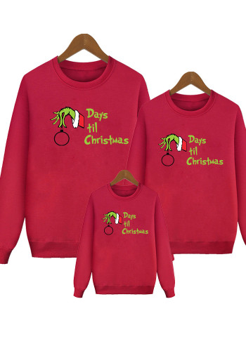 Days Til Christmas Fleece Sweatshirt Parent-Child Christmas Day Family Round Neck Футболка с длинным рукавом