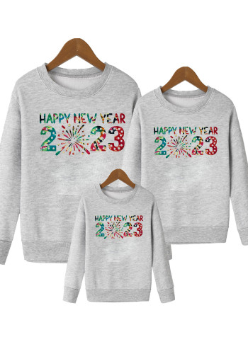 Yeni Yılınız Kutlu Olsun 2023 Aile Ebeveyn-Çocuk Kıyafeti Uzun Kollu Yuvarlak Yaka Sweatshirt