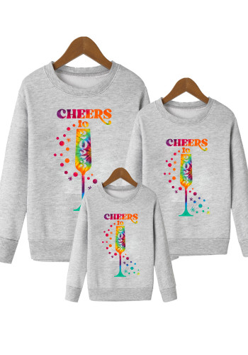 Cheers Multi-Color Wine Glass Letter Print Fashion Loose Family Parent-Child Round Neck Long Sleeve Sweatshirt