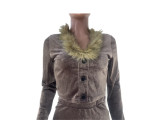 Women'S Autumn/Winter Velvet Fur V-Neck Long Sleeve Slim Fitted Top And Skirt Sexy Two Piece Veet