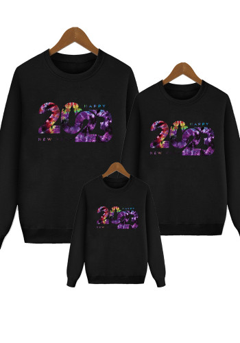 Gelukkig Nieuwjaar 2023 Letter Print Family Ouder-kind Sweatshirt met ronde hals en lange mouwen
