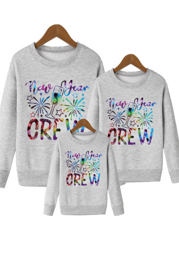 Vuurwerk Wijnglazen Nieuwjaar Brief Afdrukken Familie Ouder-kind Outfit Trendy sweatshirt met lange mouwen en ronde hals