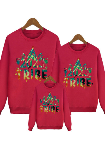 Tribe Christmas 2023 Camiseta con estampado de letras para padres e hijos Sudadera familiar de manga larga con cuello redondo