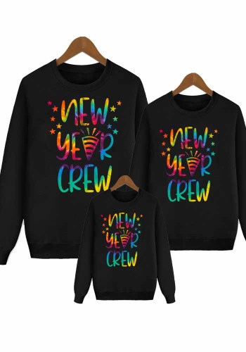 New Year Crew Blusas multicoloridas com estampa de estrela para pais e filhos, mangas compridas e gola redonda
