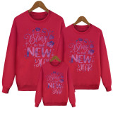 Being In The New Year Letter Print Family Round Neck Long Sleeve T-Shirt Trendy Parent-Child Sweatshirt